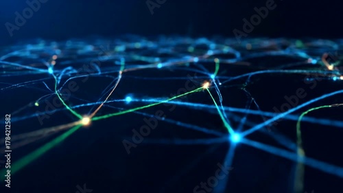 Abstract representation of interconnected digital lines and nodes on a dark background, symbolizing technology