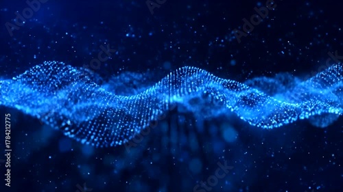 Abstract visualization of blue digital waves with glowing particles in a dark background