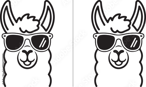 Cool Llama or Alpaca Wearing Sunglasses Vector Icon: Fun, Hipster, and Animal T-Shirt Design