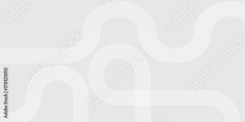 Grey abstract background with white circle lines. Geometric stripe line art design. Minimal lines pattern. Modern futuristic concept. Vector illustration
