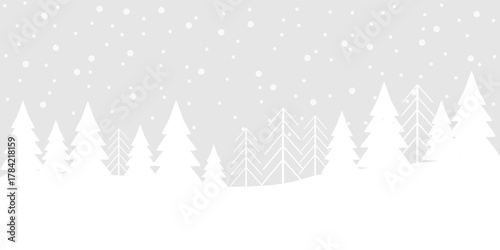 Winter Snowfall Scene Vector Flat Illustration. Christmas Background with Snow and Pine Trees for Seasonal Greeting Cards, Posters, and Holiday Designs