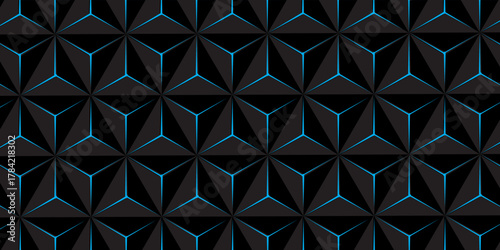 Dark hexagon abstract technology background with bright flashes under the hexagon. Hexagon game vector abstract technology background modern