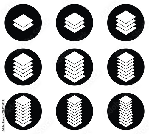 Layered Platform & UI Icon Set – Abstract Geometric Stack, Levels, and Multipurpose Design Elements for Technology, Interface, and Business Infographics