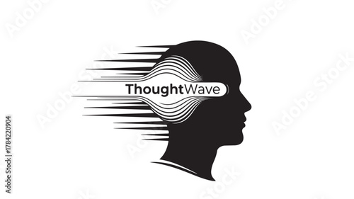 Conceptual vector illustration: woman head silhouette with barcode as a symbol of mind, data, and business concept