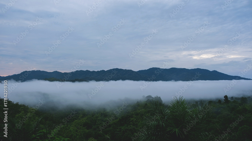 Fototapeta premium Landscape image of mountains peak and sky with the sea of clouds