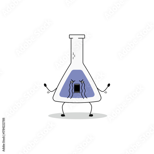 Cute conical flask beaker cartoon character crying doodle