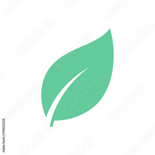 A simple, stylized illustration of a single green leaf, representing nature and growth.