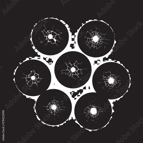 Bullet Hole Marks: Intricate patterns of fractured glass create a captivating visual of the impact and aftermath, each a unique testament to force and fragmentation.