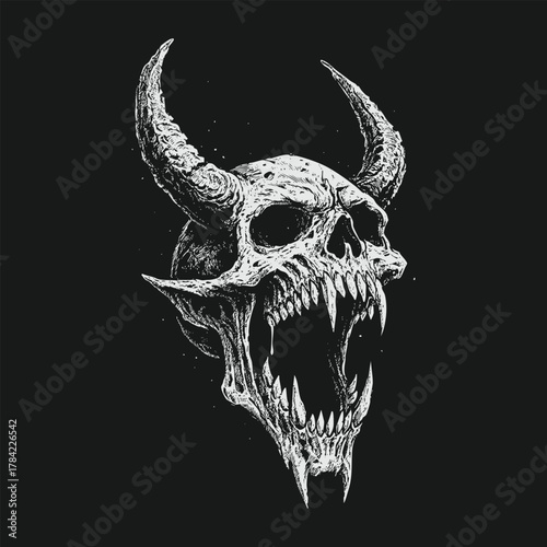 Dark Horned Skull Fantasy Illustration