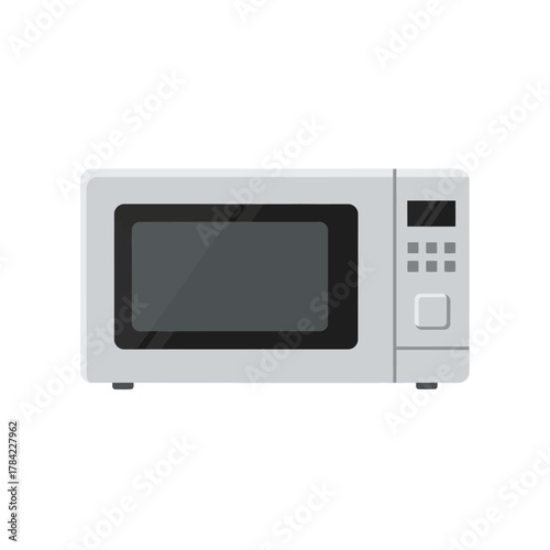 A modern, sleek microwave oven on a white background, ready to heat food with its advanced features for convenient kitchen use