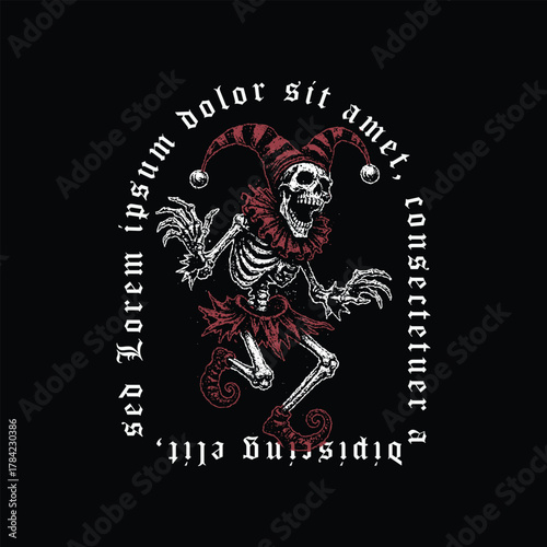Creepy Skeleton Clown Dancing Illustration on Black Background