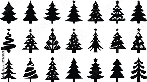 Christmas, holiday, festive, winter, silhouette, icon, tree, pine, evergreen, star, ornament, decoration, seasonal, abstract, minimalist, graphic, design, celebration, nature, symbol, art