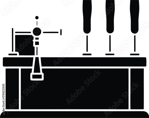Beer Tap and Bar Counter Line Art Transparent Background