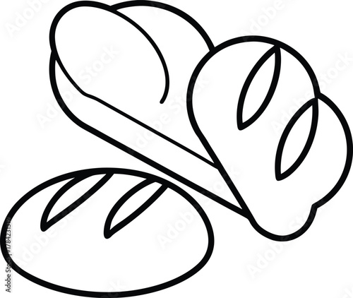 Bread Loaves and Baguettes Line Art Transparent Background