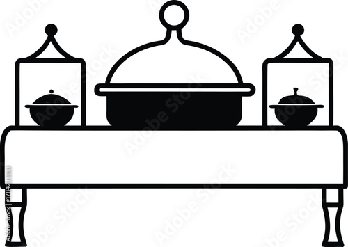 Buffet and Catering Setup Line Art Transparent Background