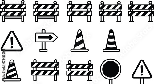 Construction worker silhouettes, industrial labor icons, hard hat safety, teamwork, engineering site, building industry, vector art, occupational workforce design