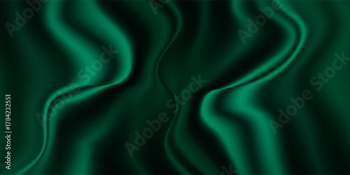 Green drapery silk fabric luxury background. Wavy abstract satin cloth vector texture pattern. modern vector.