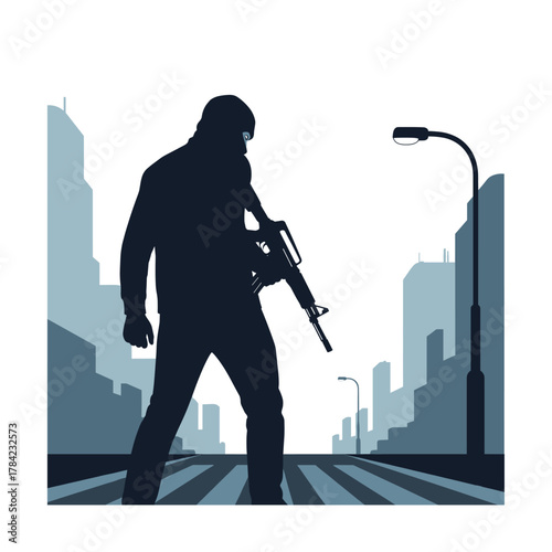 Armed Silhouette in Urban Street