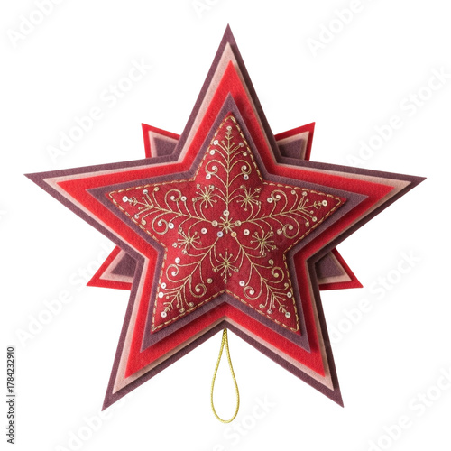 Decorative christmas star ornament red and gold holiday decor handmade festive seasonal celebration craft 100 chr on transparent background
