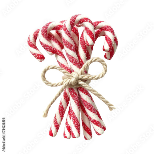 Candy canes christmas holiday tied with rope red and white striped candies sweet treat festive season delicious on transparent background