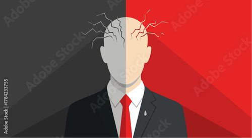 Conceptual illustration of a persons mind with contrasting sides and thoughts.