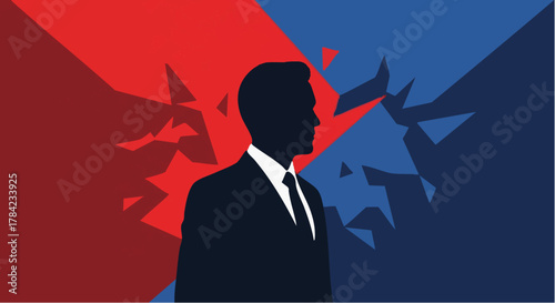 Silhouette of a man in a suit, focused and determined, ready for action.