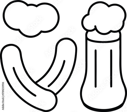 German Sausages And Beer Line Art Transparent Background