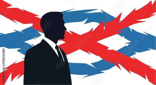 Silhouette of a man in a suit, focused and determined, looking to the side.