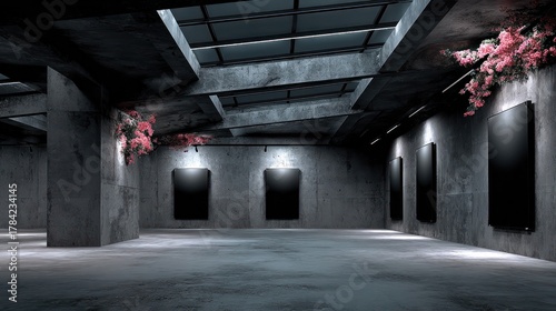 Concrete Room with Flower and Frame