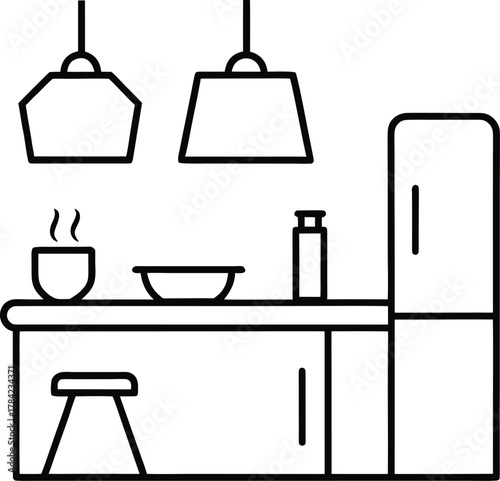 Kitchen And Dining Illustration Set Line Art Transparent Background