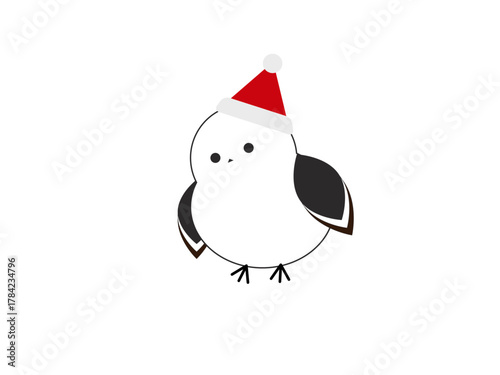 クリスマス帽をかぶったシマエナガのイラスト