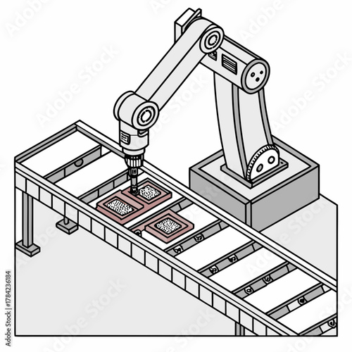 Automated robotic arm precisely assembling components on a manufacturing production line