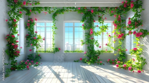Room with Rose Vines and City View