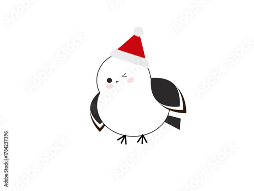 クリスマス帽をかぶったウインクするシマエナガのイラスト