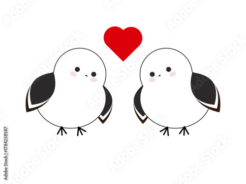 双子のシマエナガとハートのイラスト