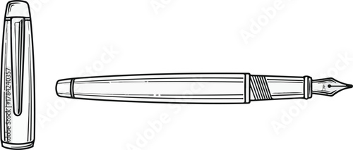 Minimalist Vector Illustration of Fountain Pen in Elegant Black and White Style