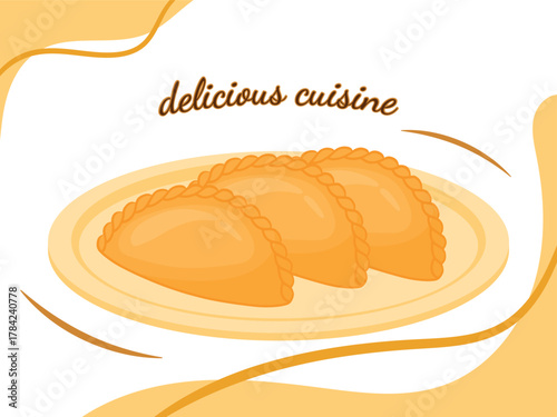 Empanada Pastel on Plate Food Vector Illustration