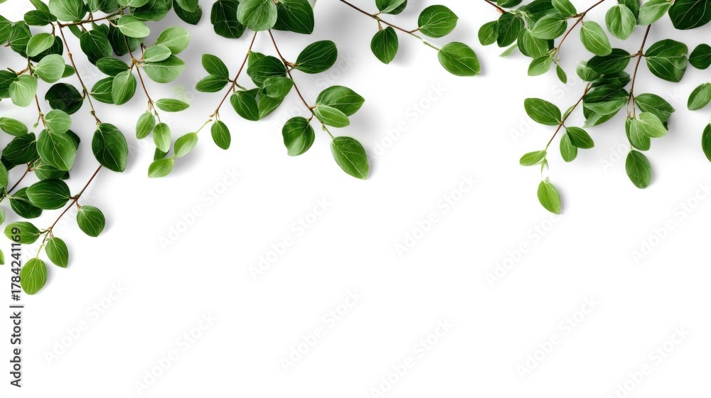 Obraz premium Green and white leaves on a white background, with a white border
