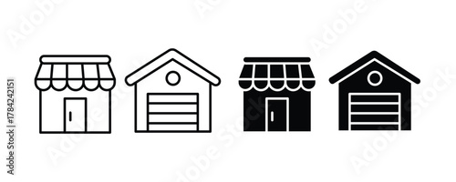Shop icon, Store icon, Garage icon, Warehouse icon. vector illustration