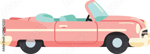 Minimalist Vector Car Illustration with Retro Convertible Design in Soft Pink and Light Blue Colors in Modern Style