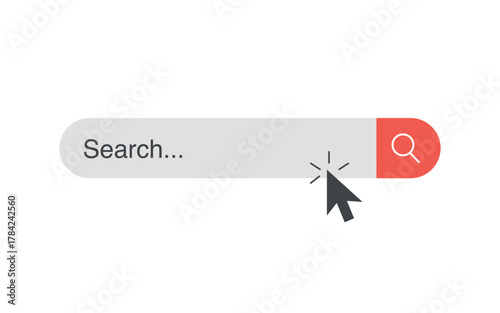 Search bar, Mouse cursor, Search icon, Clicking action. User interface web search symbol. UI element. vector illustration 
