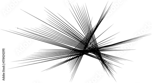 Abstract illustration featuring a dynamic burst of intersecting black lines on a white background, creating a sense of movement and energy.