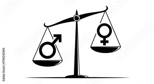 Scales of justice showing gender symbols for male and female, representing equality and balance.