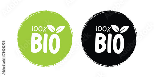 Organic 100% bio badge set. eco friendly certification product label sticker. Healthy product badge. vector illustration 