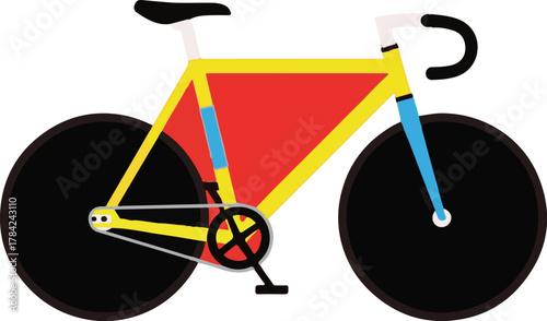 Vector Illustration of Bicycle in Modern Minimalist Style with Bright Yellow Frame and Bold Black Wheels