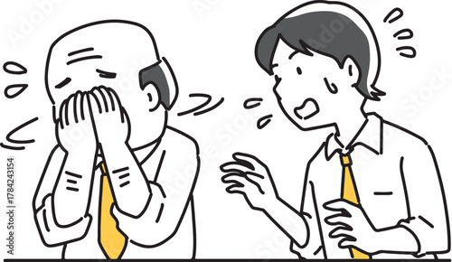 泣くおじさんに焦る男性社員