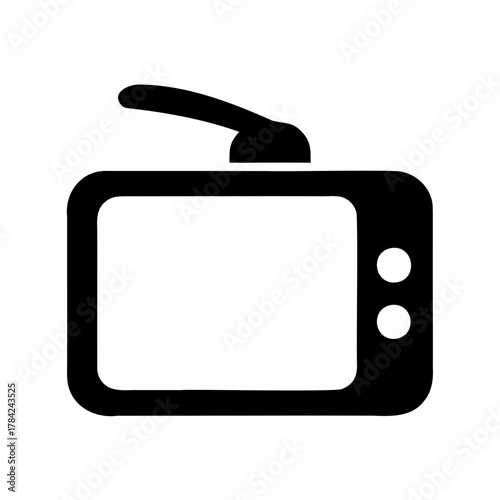 Retro Television Set with Antenna, Isolated Black and White Vector Illustration