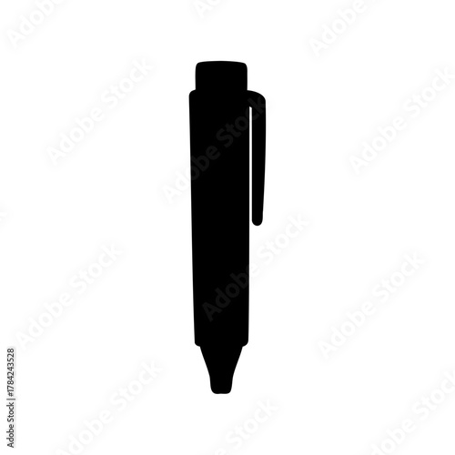 Silhouette of a black ballpoint pen on a white background simple design