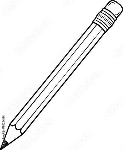 Simple hand drawn sketch of a classic wooden pencil with eraser