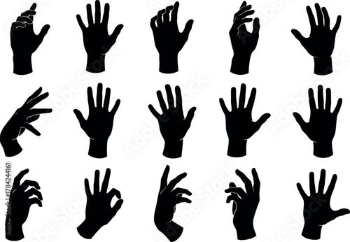 Collection of silhouetted human hands in various poses and gestures